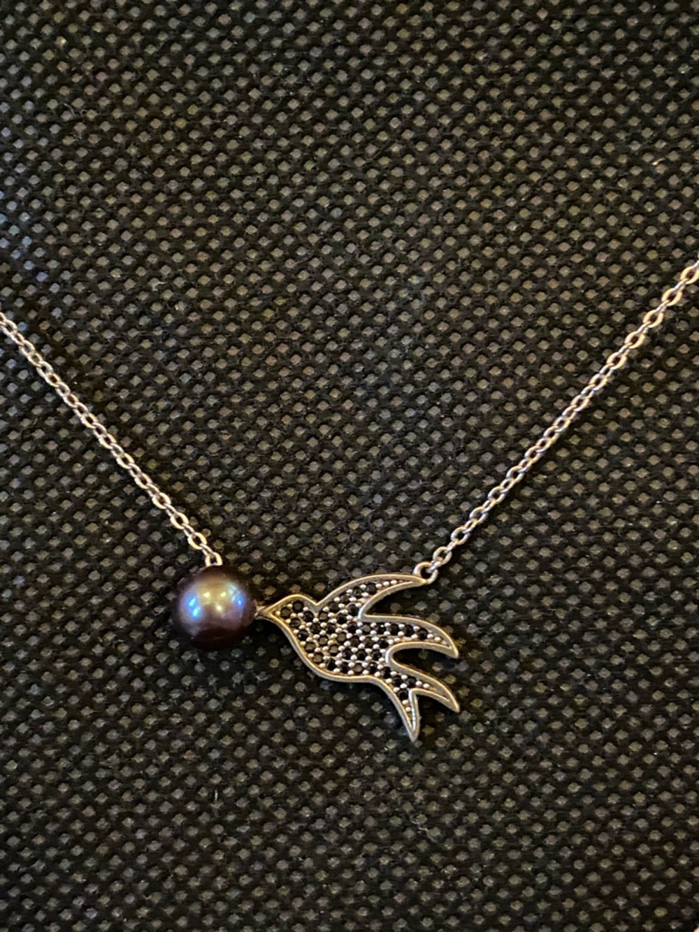 Tahitian Pearl Sterling Silver Swallow Necklace with Black Pearl Accent